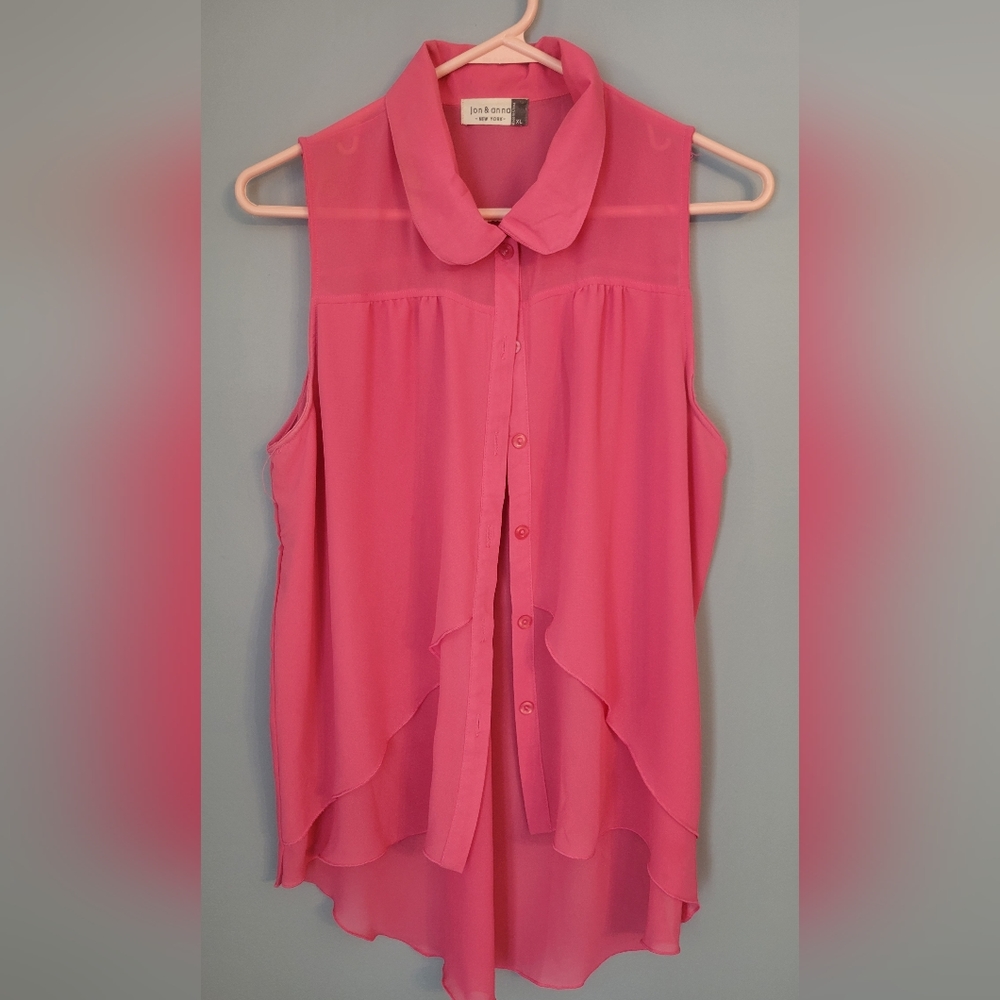 Jon & Anna Pink Sheer Sleeveless Summer Blouse in EUC